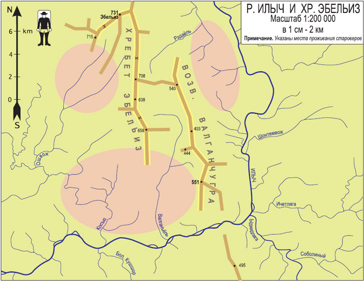 Река Илыч и Хребет Эбельиз. Карта