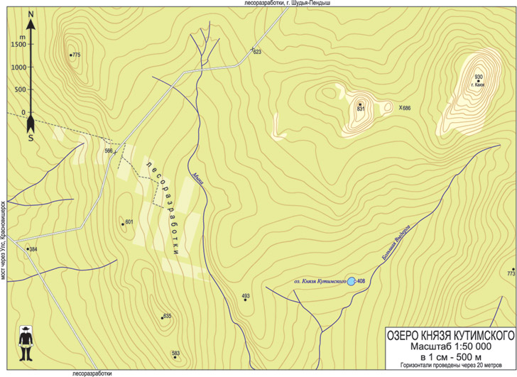 Озеро князя Кутимского. Карта