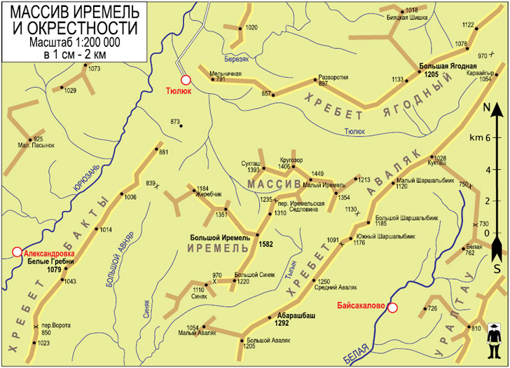 Массив Иремель и окрестности. Карта